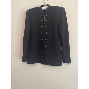 Vintage J.S.S Woman Knit Jacket Sm Black Wool Blend USA Zip Long Sleeve Classic